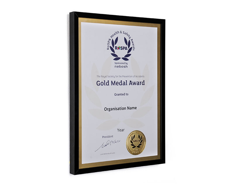 Framed Gold Medal Certificate