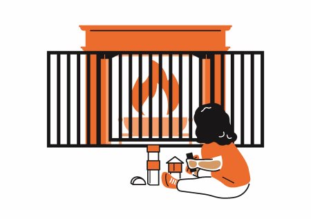 Child near a gated fireplace