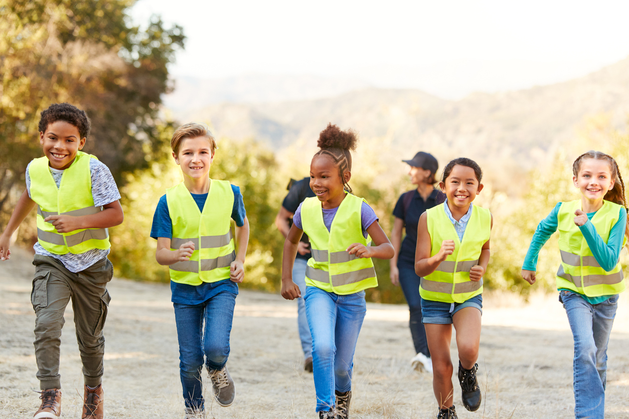 Kids in fluorescent clothing