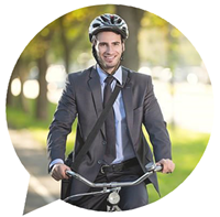 Man cycling with helmet on