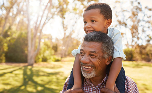 man holding child on shoulders