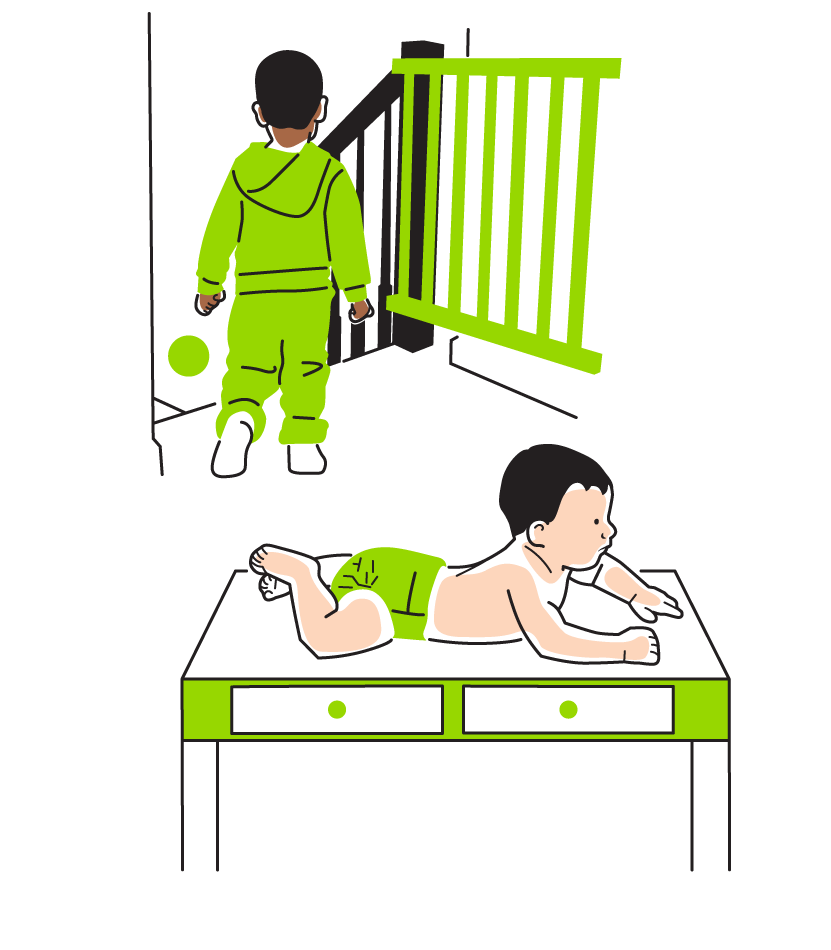 Toddler at risk of fall on stairs
